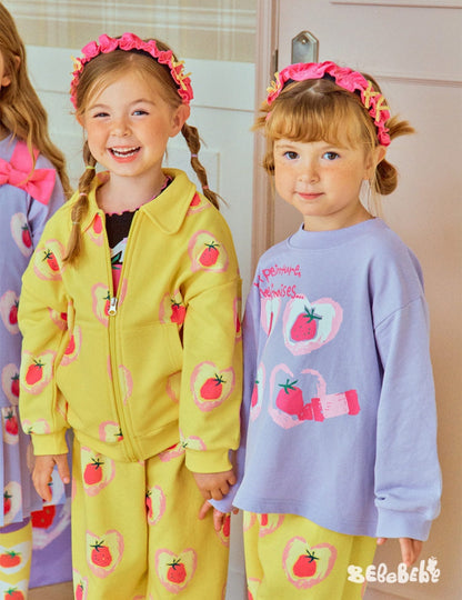 長袖セットアップ ハートストロベリー柄ジップアップパーカー/スウェットシャツ/ジョガーパンツセットアップ【mh0010986】