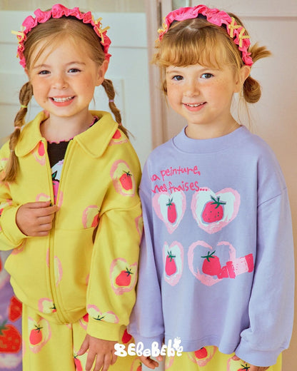 長袖セットアップ ハートストロベリー柄ジップアップパーカー/スウェットシャツ/ジョガーパンツセットアップ【mh0010986】