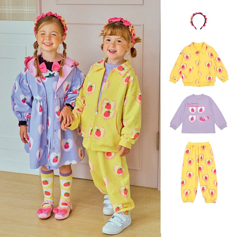 長袖セットアップ ハートストロベリー柄ジップアップパーカー/スウェットシャツ/ジョガーパンツセットアップ【mh0010986】