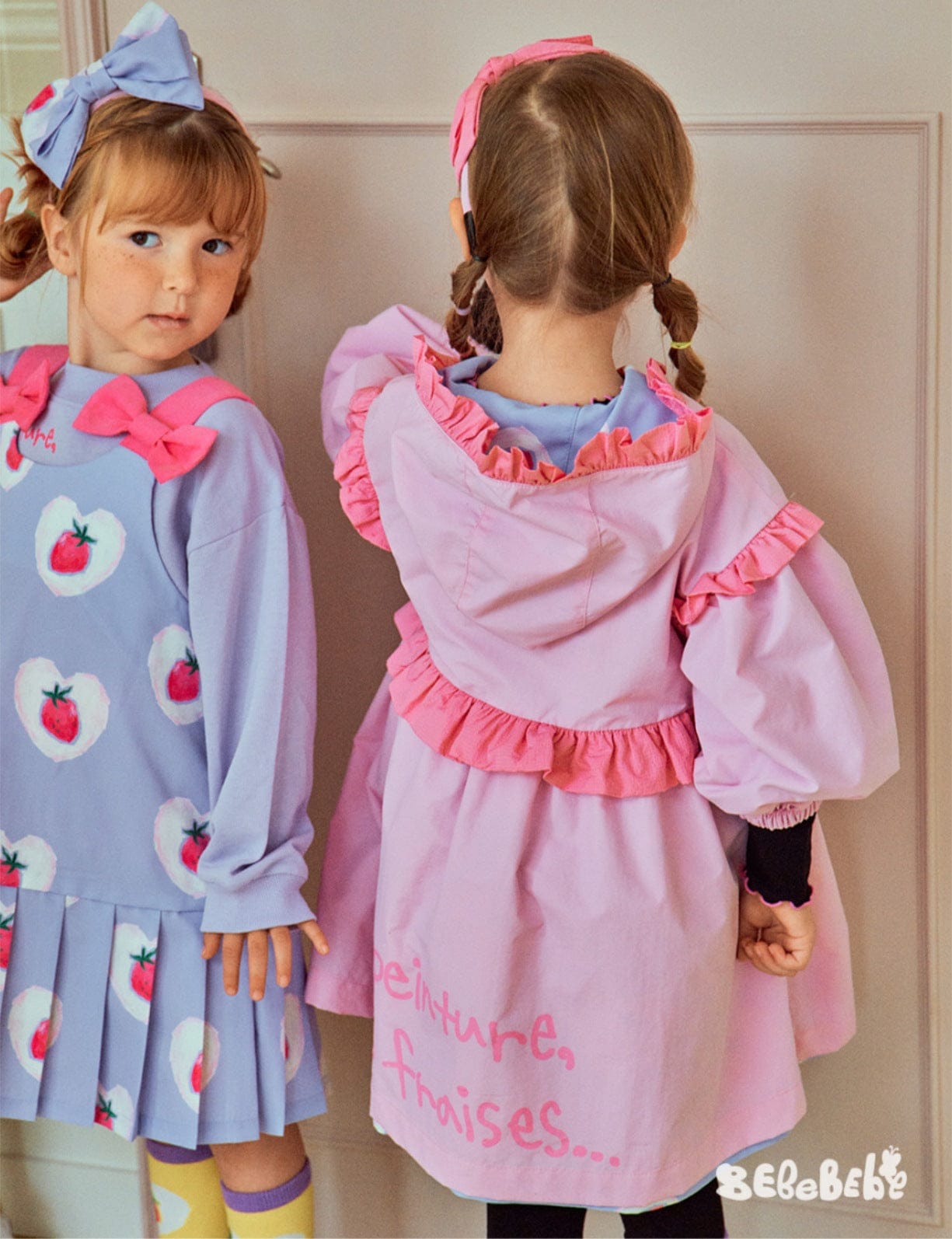 ロングコート ストロベリー柄リバーシブルコート/フリルワンピース/フリルレギンスセットアップ【mh0010987】