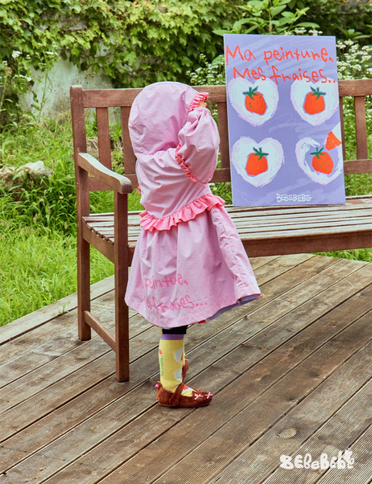 ロングコート ストロベリー柄リバーシブルコート/フリルワンピース/フリルレギンスセットアップ【mh0010987】