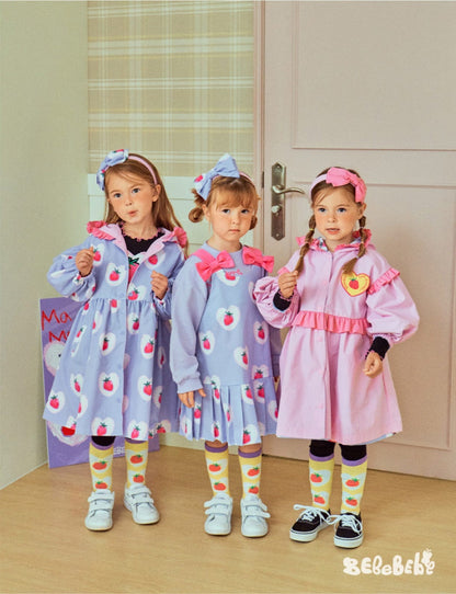 ロングコート ストロベリー柄リバーシブルコート/フリルワンピース/フリルレギンスセットアップ【mh0010987】