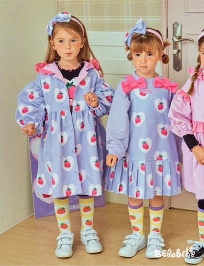 ロングコート ストロベリー柄リバーシブルコート/フリルワンピース/フリルレギンスセットアップ【mh0010987】