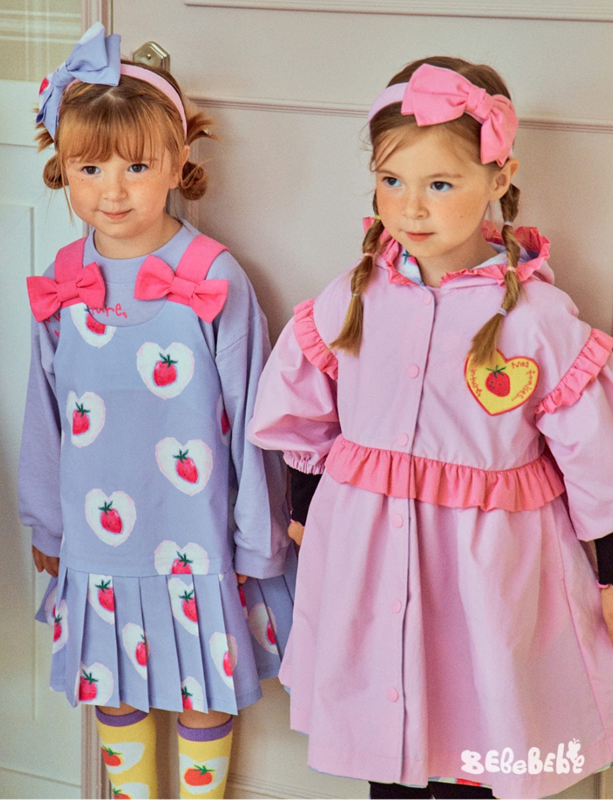 ロングコート ストロベリー柄リバーシブルコート/フリルワンピース/フリルレギンスセットアップ【mh0010987】