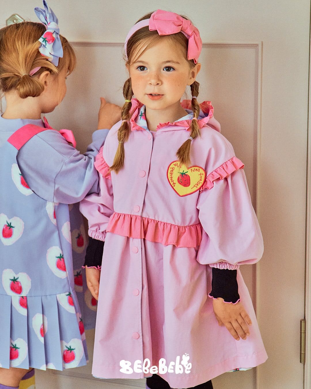 ロングコート ストロベリー柄リバーシブルコート/フリルワンピース/フリルレギンスセットアップ【mh0010987】