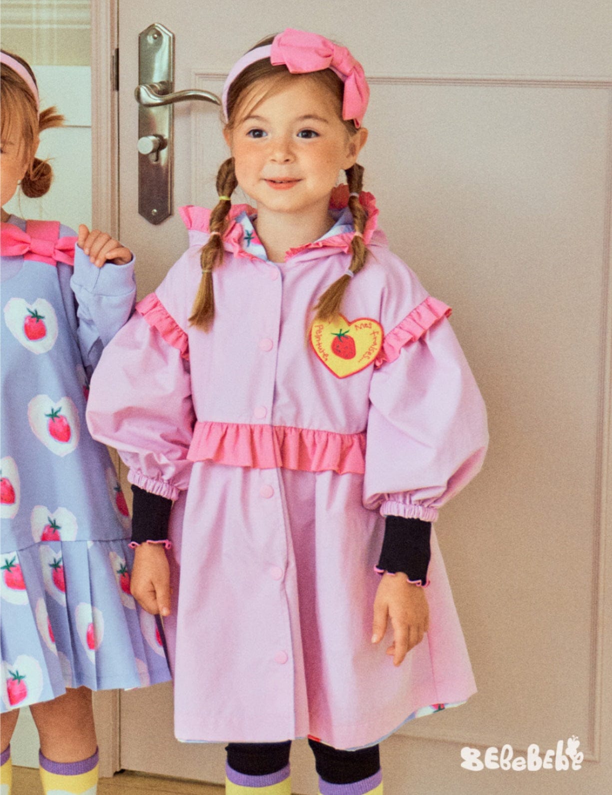 ロングコート ストロベリー柄リバーシブルコート/フリルワンピース/フリルレギンスセットアップ【mh0010987】