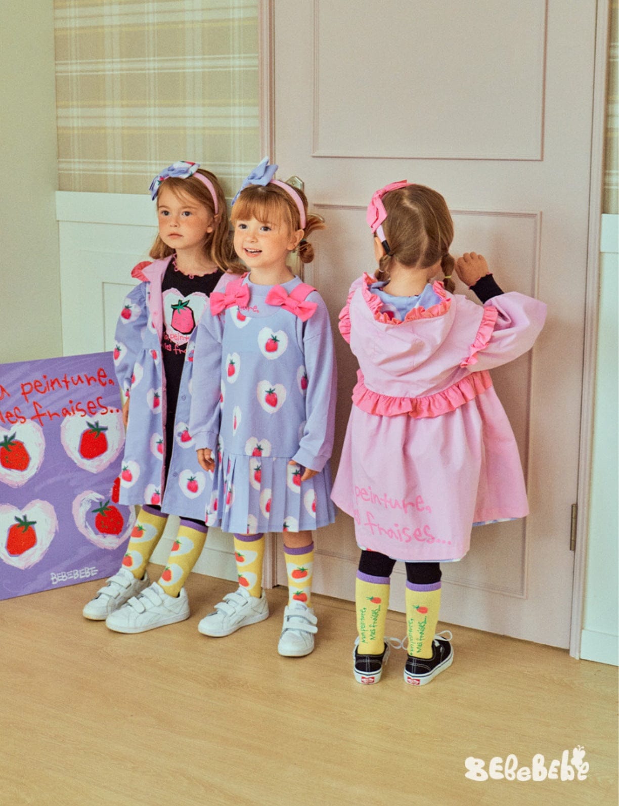 ロングコート ストロベリー柄リバーシブルコート/フリルワンピース/フリルレギンスセットアップ【mh0010987】