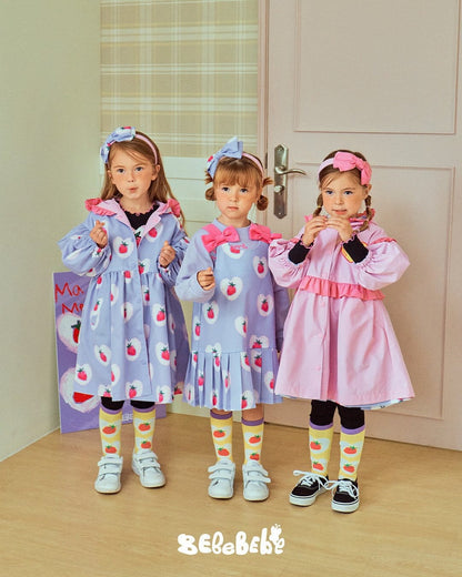 ロングコート ストロベリー柄リバーシブルコート/フリルワンピース/フリルレギンスセットアップ【mh0010987】