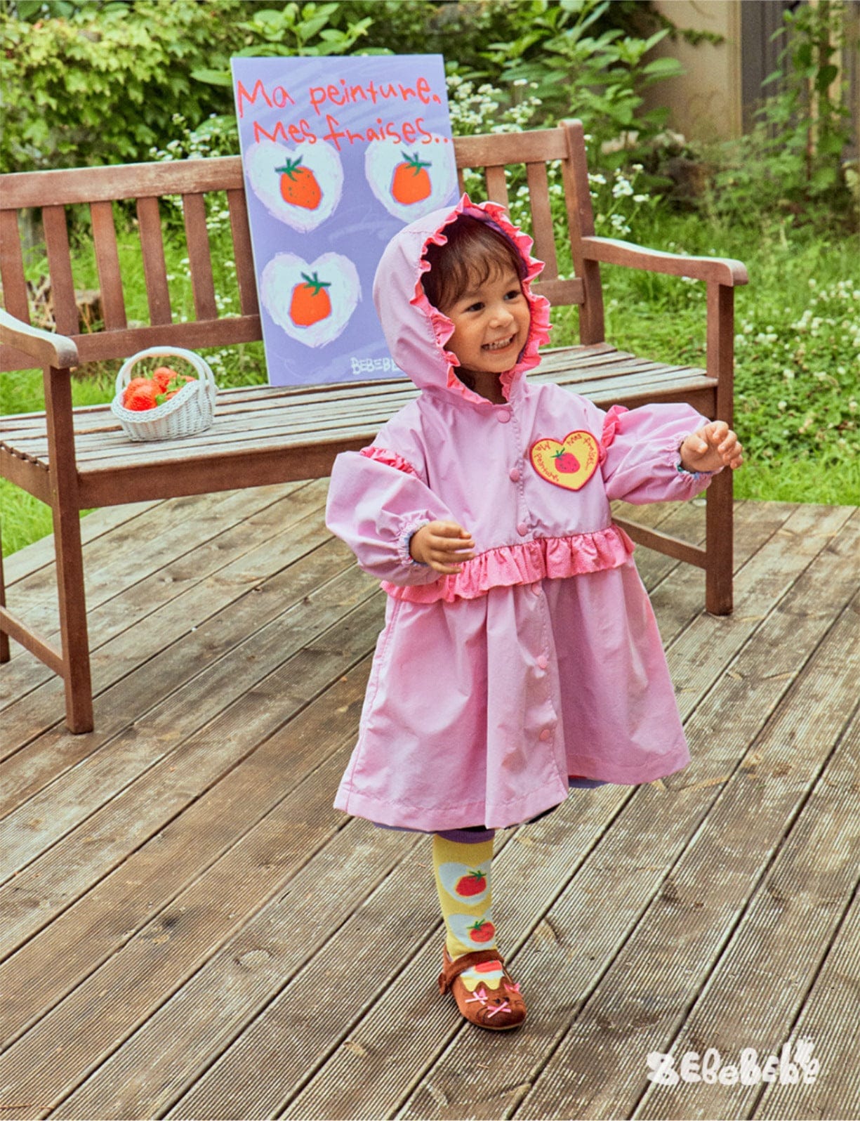 ロングコート ストロベリー柄リバーシブルコート/フリルワンピース/フリルレギンスセットアップ【mh0010987】