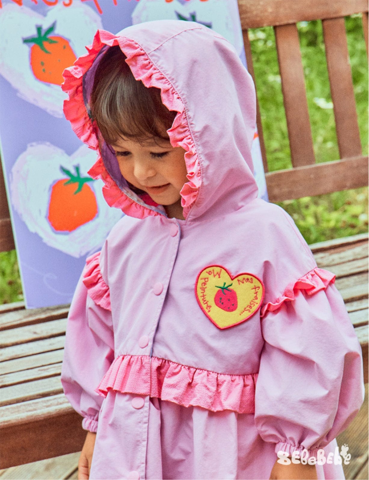 ロングコート ストロベリー柄リバーシブルコート/フリルワンピース/フリルレギンスセットアップ【mh0010987】