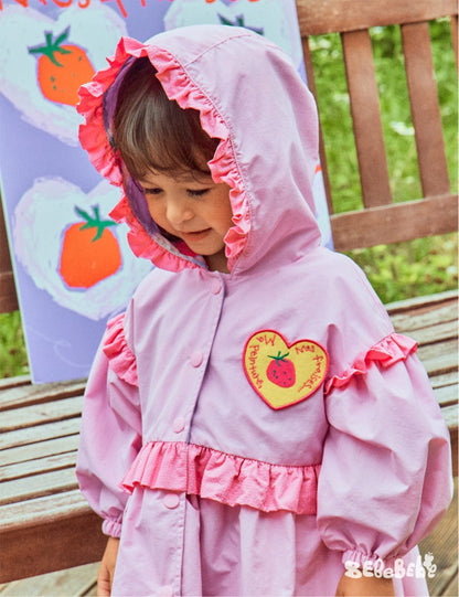 ロングコート ストロベリー柄リバーシブルコート/フリルワンピース/フリルレギンスセットアップ【mh0010987】