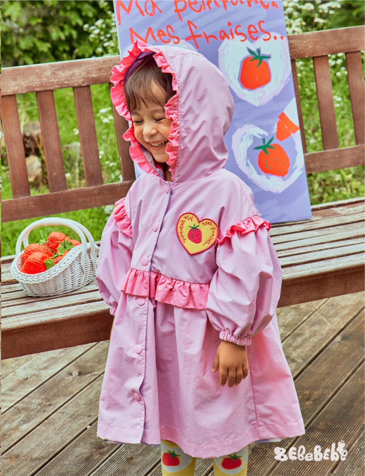 ロングコート ストロベリー柄リバーシブルコート/フリルワンピース/フリルレギンスセットアップ【mh0010987】