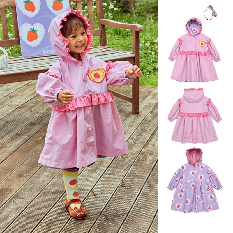 ロングコート ストロベリー柄リバーシブルコート/フリルワンピース/フリルレギンスセットアップ【mh0010987】