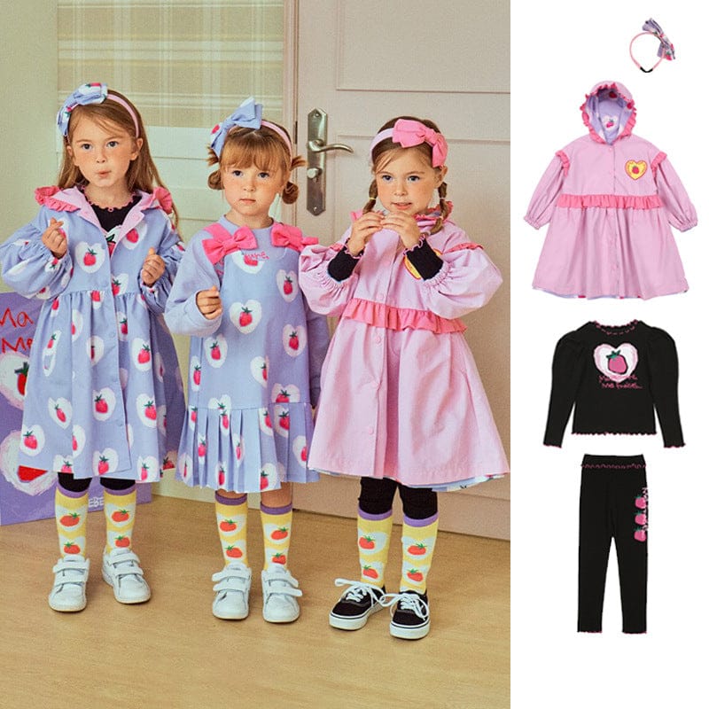 ロングコート ストロベリー柄リバーシブルコート/フリルワンピース/フリルレギンスセットアップ【mh0010987】