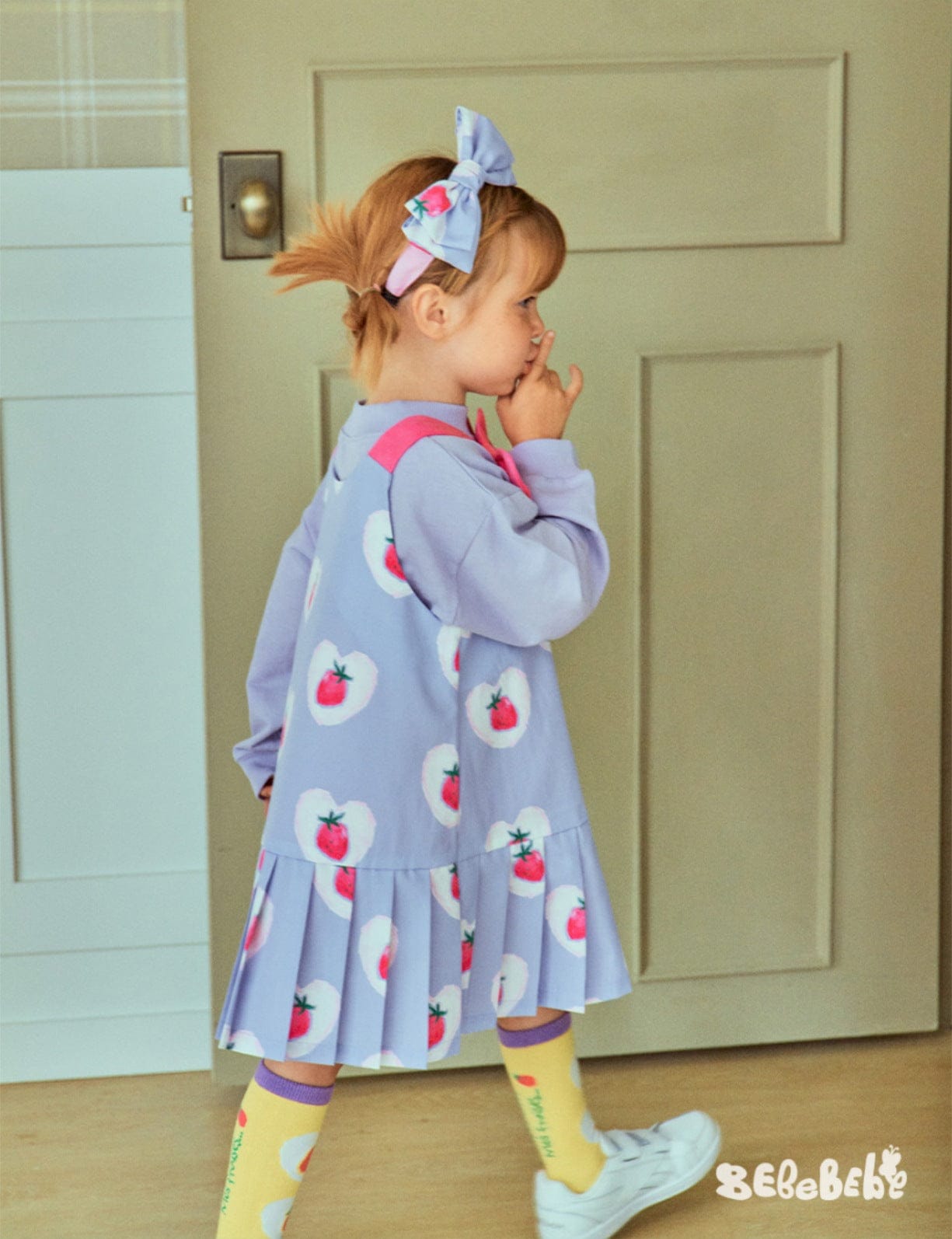 ノースリーブワンピース いちごプリント長袖トップス/フリルレギンス/フリルワンピース/ノースリーブプリーツワンピース【mh0010988】