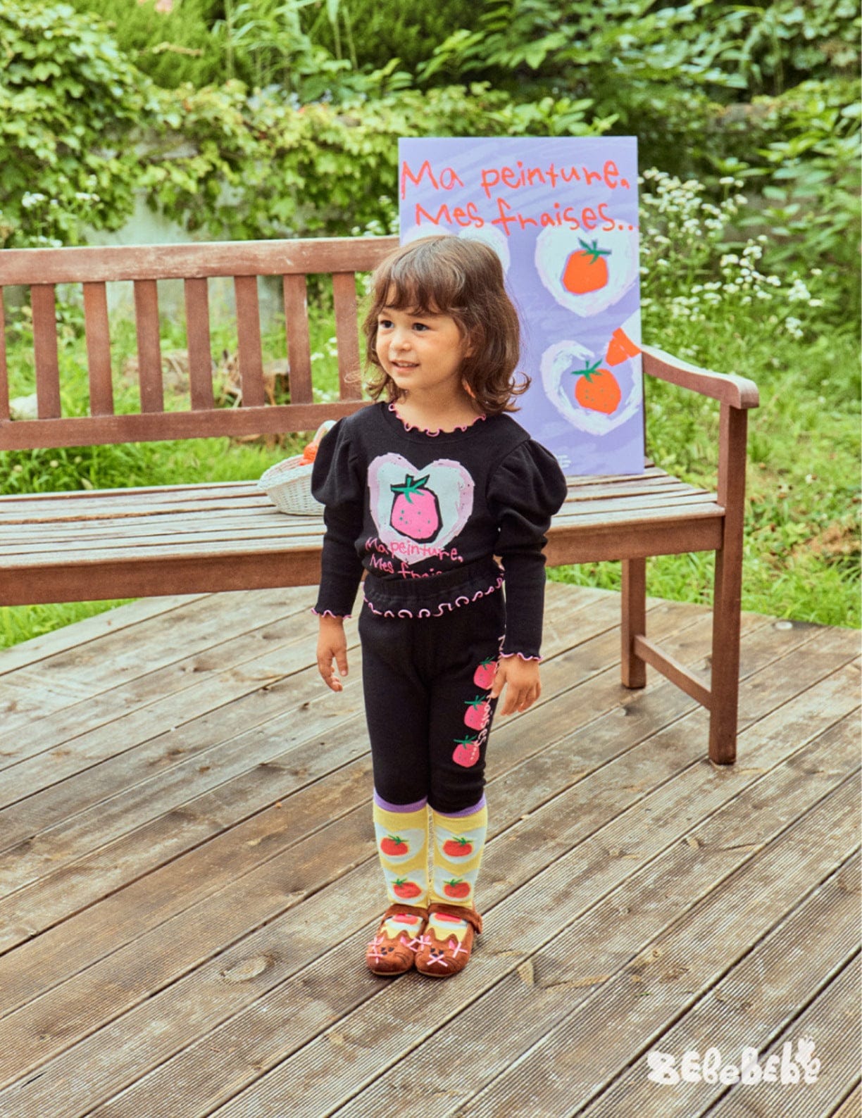 ノースリーブワンピース いちごプリント長袖トップス/フリルレギンス/フリルワンピース/ノースリーブプリーツワンピース【mh0010988】