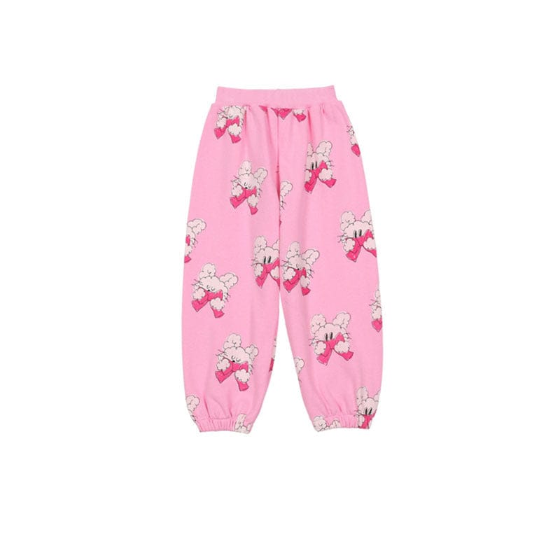 長袖セットアップ pink bow kitten sweatpants / 90cm リボン柄ビッグカラー長袖スウェット/フリル付きミニスカートセットアップ 2点セット【mh0010980】