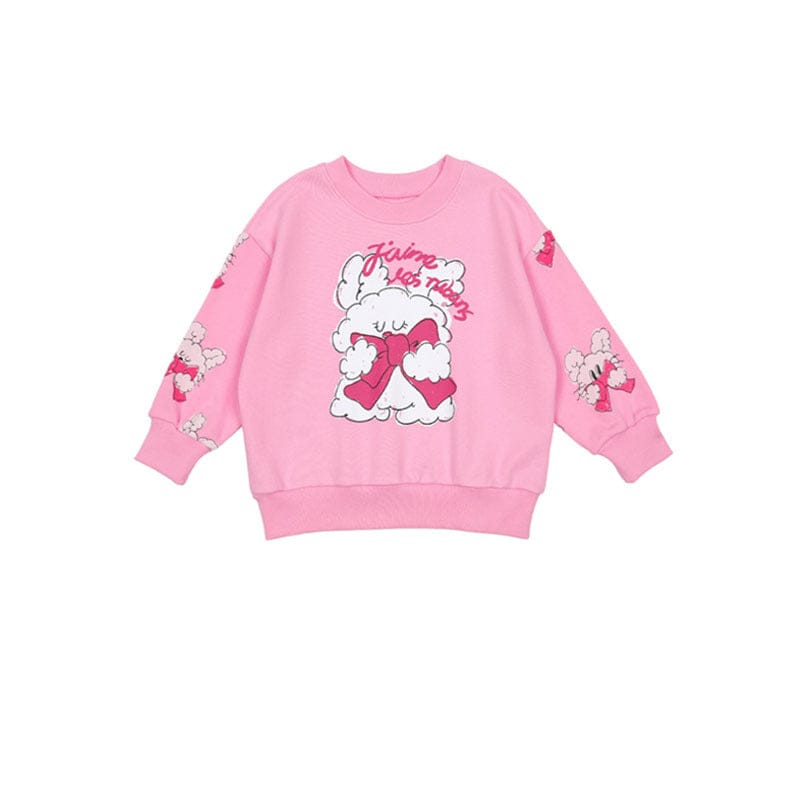 長袖セットアップ pink bow kitten sweatshirt / 90cm リボン柄ビッグカラー長袖スウェット/フリル付きミニスカートセットアップ 2点セット【mh0010980】