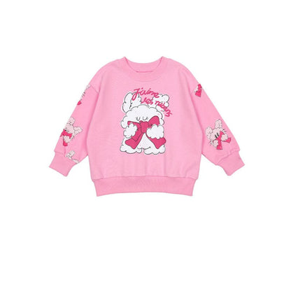 長袖セットアップ pink bow kitten sweatshirt / 90cm リボン柄ビッグカラー長袖スウェット/フリル付きミニスカートセットアップ 2点セット【mh0010980】