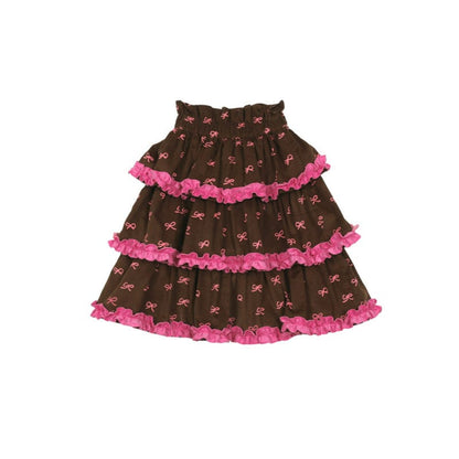 長袖ワンピース skirt / 90cm ねこ総柄ビッグカラーワンピース/フリル長袖Tシャツ/ティアードスカート【mh0010978】