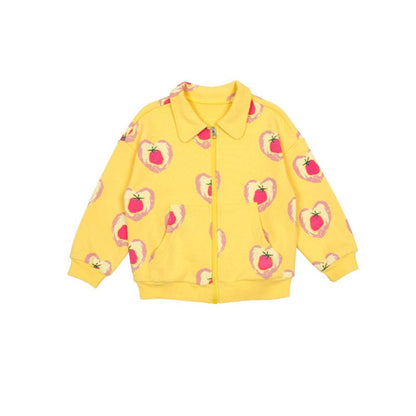 長袖セットアップ Yellow love strawberry sweatshirt jacket / 110cm ハートストロベリー柄ジップアップパーカー/スウェットシャツ/ジョガーパンツセットアップ【mh0010986】