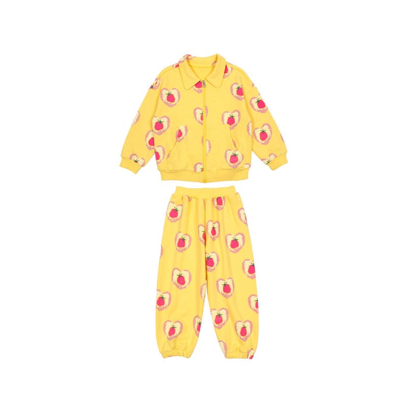 長袖セットアップ Yellow love strawberry sweatshirt sweatshirt suit / 90cm ハートストロベリー柄ジップアップパーカー/スウェットシャツ/ジョガーパンツセットアップ【mh0010986】