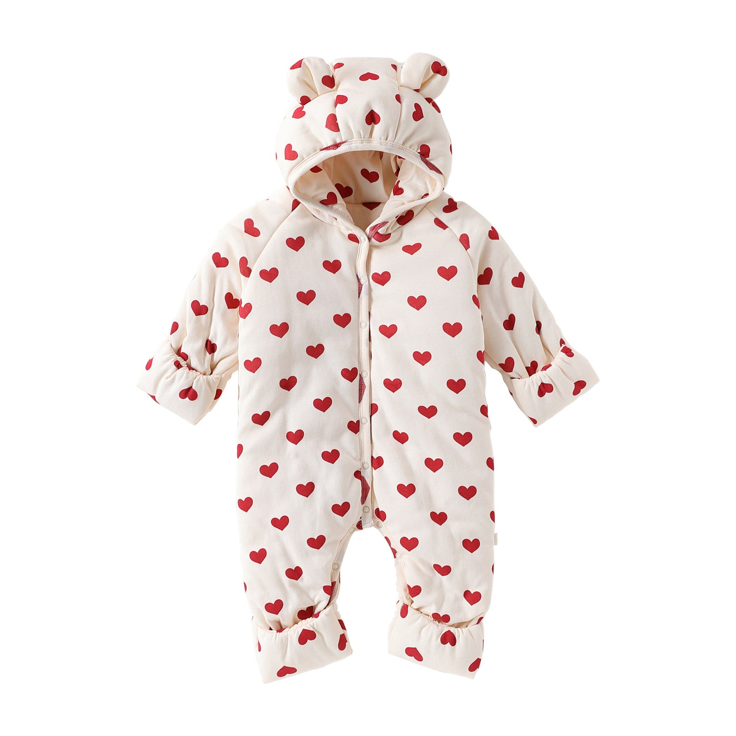 アウタージャンプスーツ Apricot Heart / 66cm アウタージャンプスーツ 耳付き 中綿 厚手 フード付 ハートリボン【mh0011702】