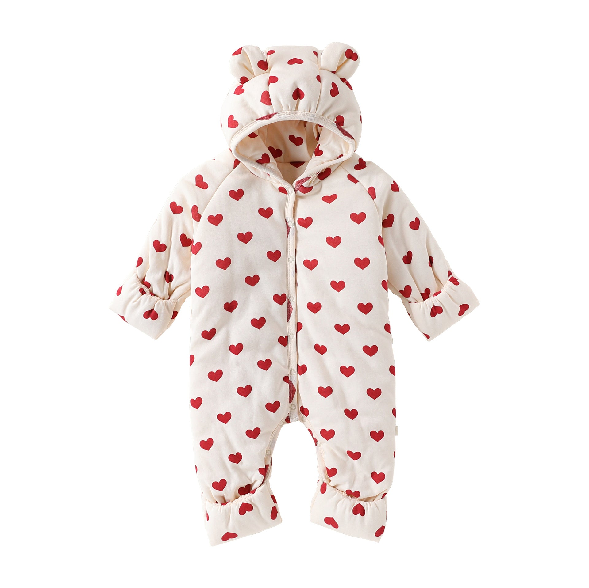 アウタージャンプスーツ Apricot Heart / 66cm アウタージャンプスーツ 耳付き 中綿 厚手 フード付 ハートリボン【mh0011702】