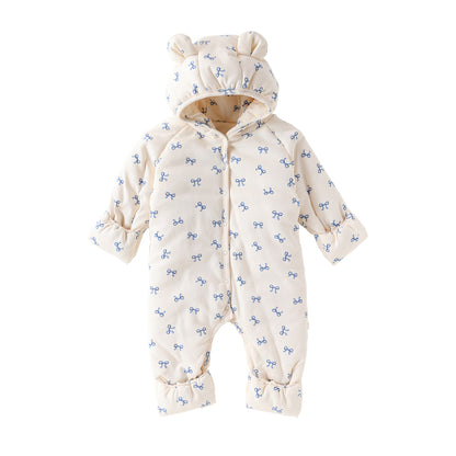 アウタージャンプスーツ Bow / 66cm アウタージャンプスーツ 耳付き 中綿 厚手 フード付 ハートリボン【mh0011702】