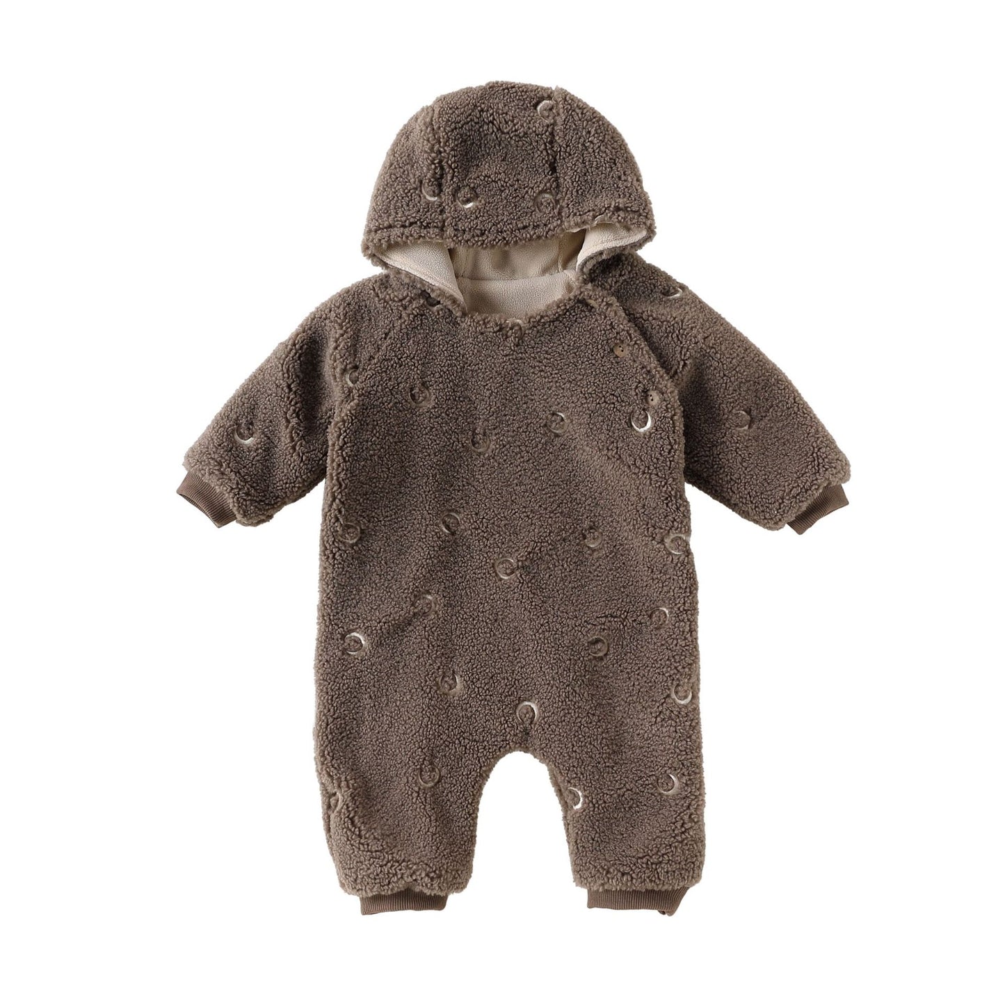 アウタージャンプスーツ Brown / 66cm アウタージャンプスーツ 月星 ムーンスター刺繍 ボア 厚手 フード付【mh0011705】
