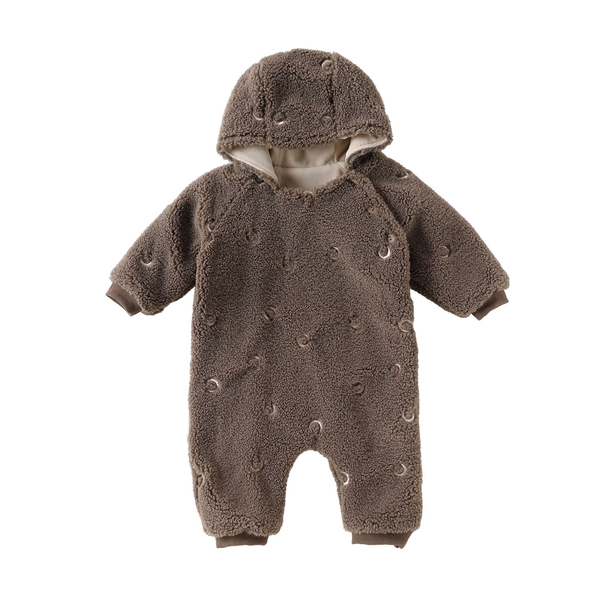アウタージャンプスーツ Brown / 66cm アウタージャンプスーツ 月星 ムーンスター刺繍 ボア 厚手 フード付【mh0011705】