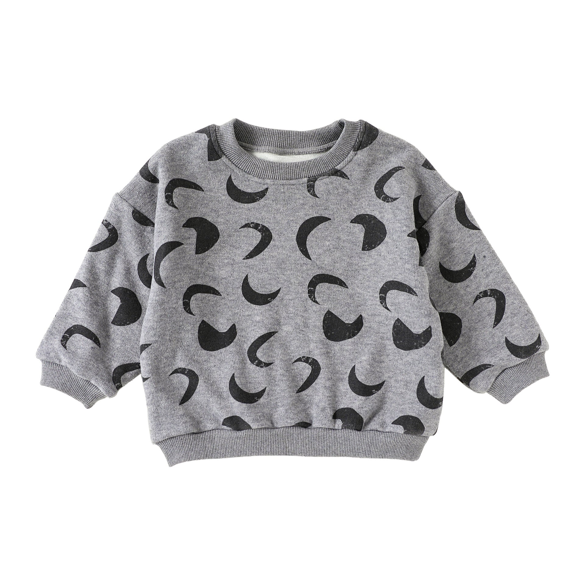 長袖セットアップ Flower gray top / 80cm スウェットトップス/パンツ 厚手 クルーネック プリント【mh0011713】