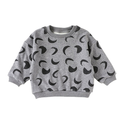 長袖セットアップ Flower gray top / 80cm スウェットトップス/パンツ 厚手 クルーネック プリント【mh0011713】