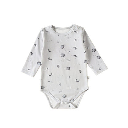 ロンパースセットアップ Gray moon Bodysuit / 66cm 長袖ロンパース/パンツ ストライプ スペース宇宙 ドットプリント【mh0011716】