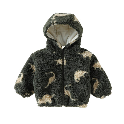 ショートコート・ジャケット・ジャンパー Little dinosaur coat / 80cm ボアジャケット 厚手 チェリーレモンダイナソーブレッド フード付 カジュアル アウター【mh0011708】