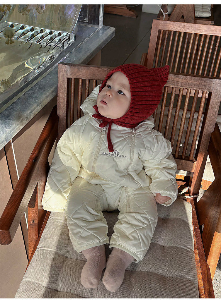 アウタージャンプスーツ アウタージャンプスーツ 中綿 厚手 フード付 キルティング スキーウェア【mh0011696】