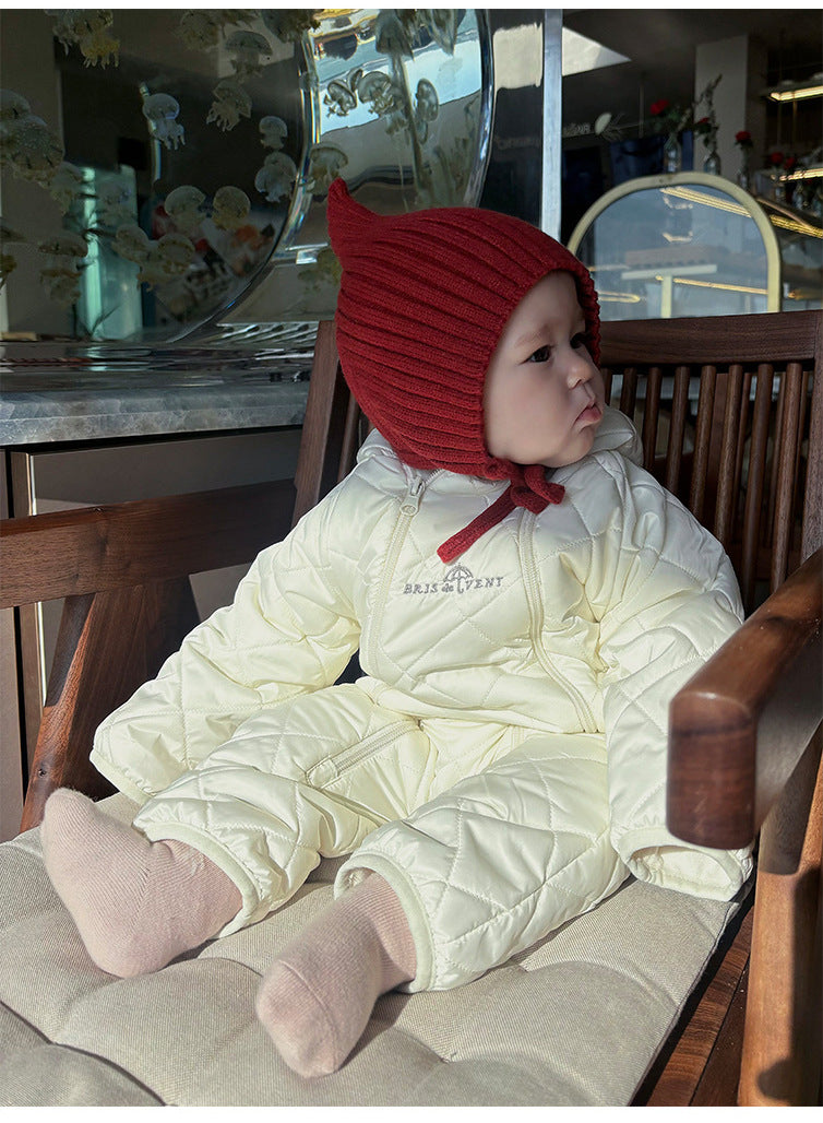 アウタージャンプスーツ アウタージャンプスーツ 中綿 厚手 フード付 キルティング スキーウェア【mh0011696】