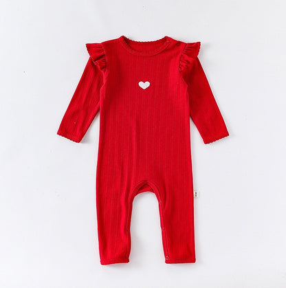 長袖ロンパース 長袖ロンパース コットン フリル 刺繍 リブ カバーオール【mh0011699】