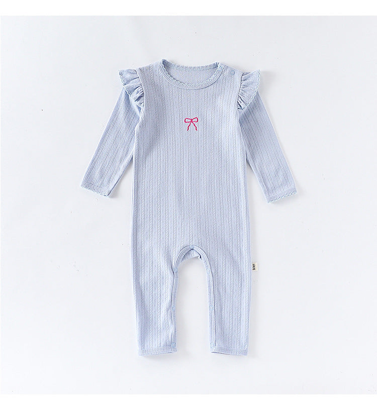 長袖ロンパース 長袖ロンパース コットン フリル 刺繍 リブ カバーオール【mh0011699】