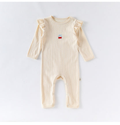 長袖ロンパース 長袖ロンパース コットン フリル 刺繍 リブ カバーオール【mh0011699】