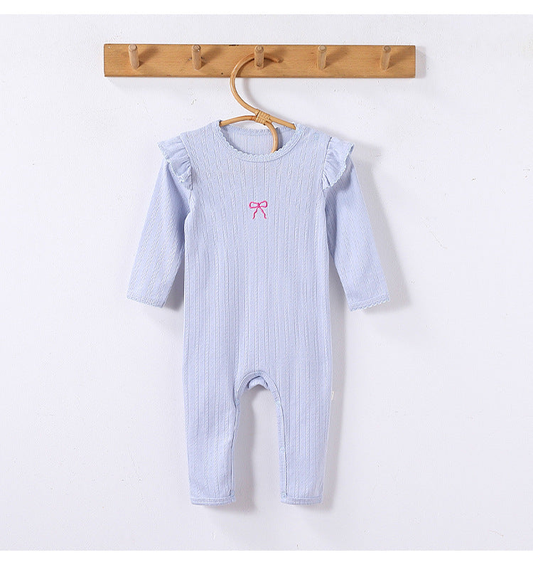 長袖ロンパース 長袖ロンパース コットン フリル 刺繍 リブ カバーオール【mh0011699】