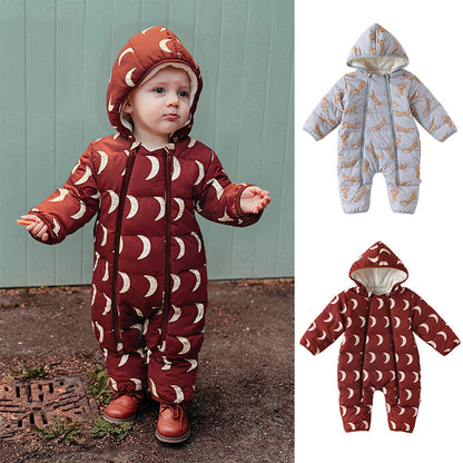 アウタージャンプスーツ アウタージャンプスーツ プリント 中綿 厚手 フード付 キルティング【mh0011700】