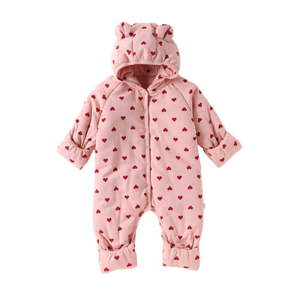 アウタージャンプスーツ アウタージャンプスーツ 耳付き 中綿 厚手 フード付 ハートリボン【mh0011702】