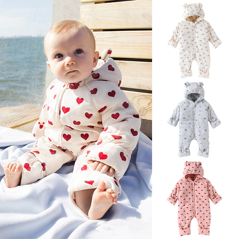 アウタージャンプスーツ アウタージャンプスーツ 耳付き 中綿 厚手 フード付 ハートリボン【mh0011702】