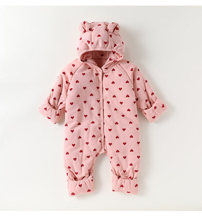 アウタージャンプスーツ アウタージャンプスーツ 耳付き 中綿 厚手 フード付 ハートリボン【mh0011702】