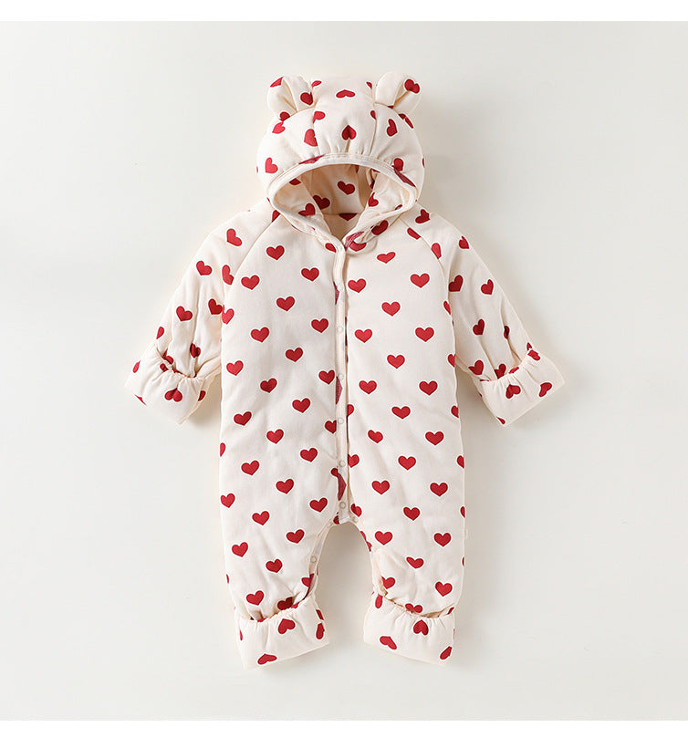 アウタージャンプスーツ アウタージャンプスーツ 耳付き 中綿 厚手 フード付 ハートリボン【mh0011702】