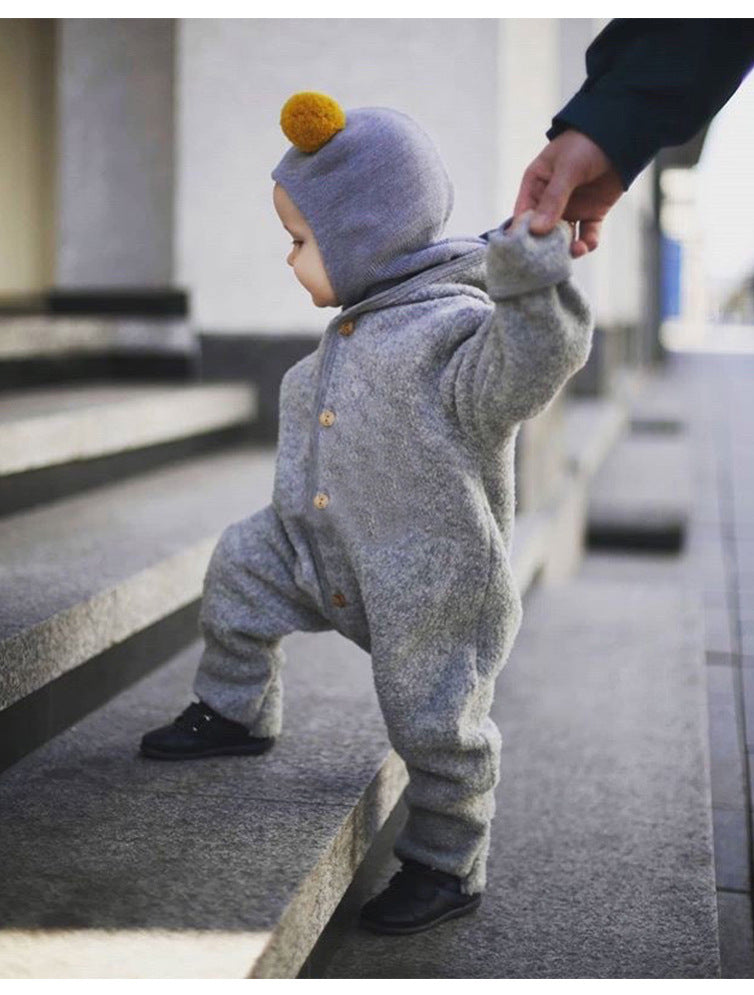 長袖ロンパース 長袖フーディジャンプスーツ シンプルロンパース【mh0011704】