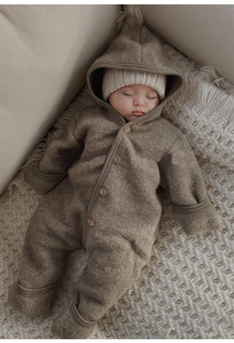 長袖ロンパース 長袖フーディジャンプスーツ シンプルロンパース【mh0011704】