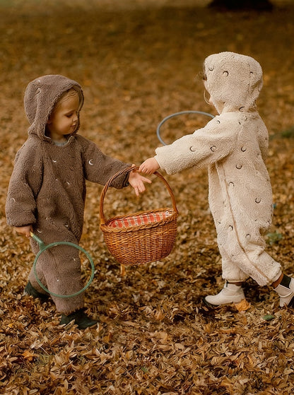 アウタージャンプスーツ アウタージャンプスーツ 月星 ムーンスター刺繍 ボア 厚手 フード付【mh0011705】