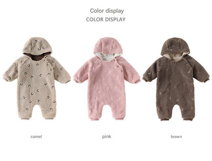 アウタージャンプスーツ アウタージャンプスーツ 月星 ムーンスター刺繍 ボア 厚手 フード付【mh0011705】